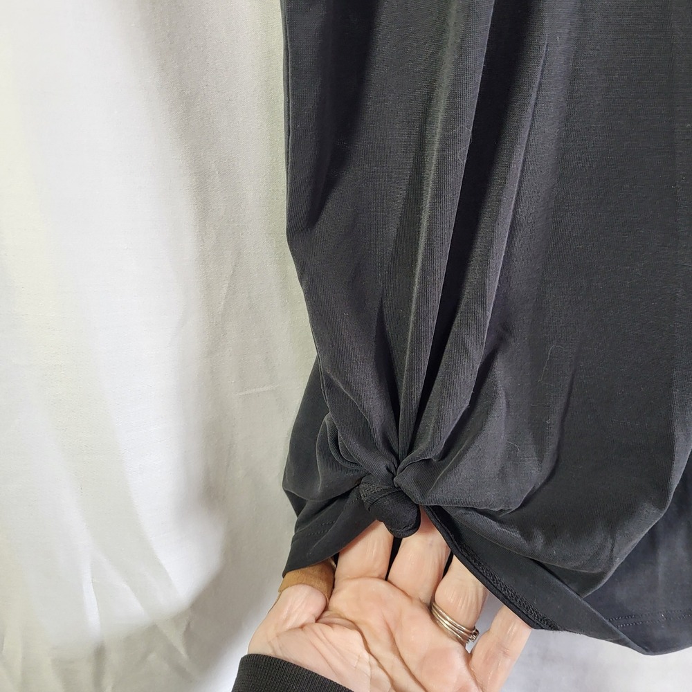 Edgely Black Side Knot V-Neck Top Womens Medium Modal Blend Cap‎ Sleeve Tee - Picture 2 of 5